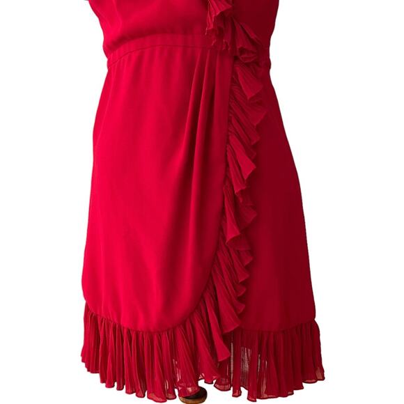 Jill Jill Stuart Carmine Red Ruffle Flutter Trim V-Neck A-Line Dress Size 6 - Picture 3 of 12